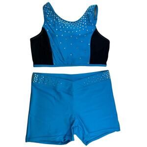 PRO CHEER DANCE NFL NBA CUSTOM AUDITION OUTFIT Turquoise Blue Black